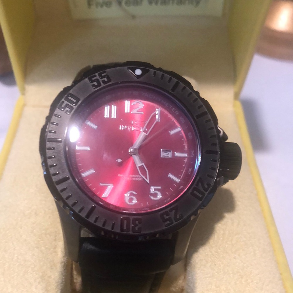 Invicta Men's Watch with Red Dial and Black Strap